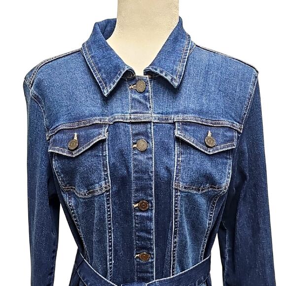 Susan Graver Jeans Dark Blue Denim Jacket Dress w/Belted Waist Womens Size MP - Picture 5 of 10